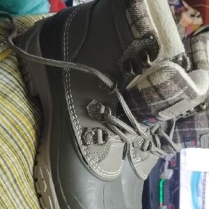 Gray Plaid Winter Boots